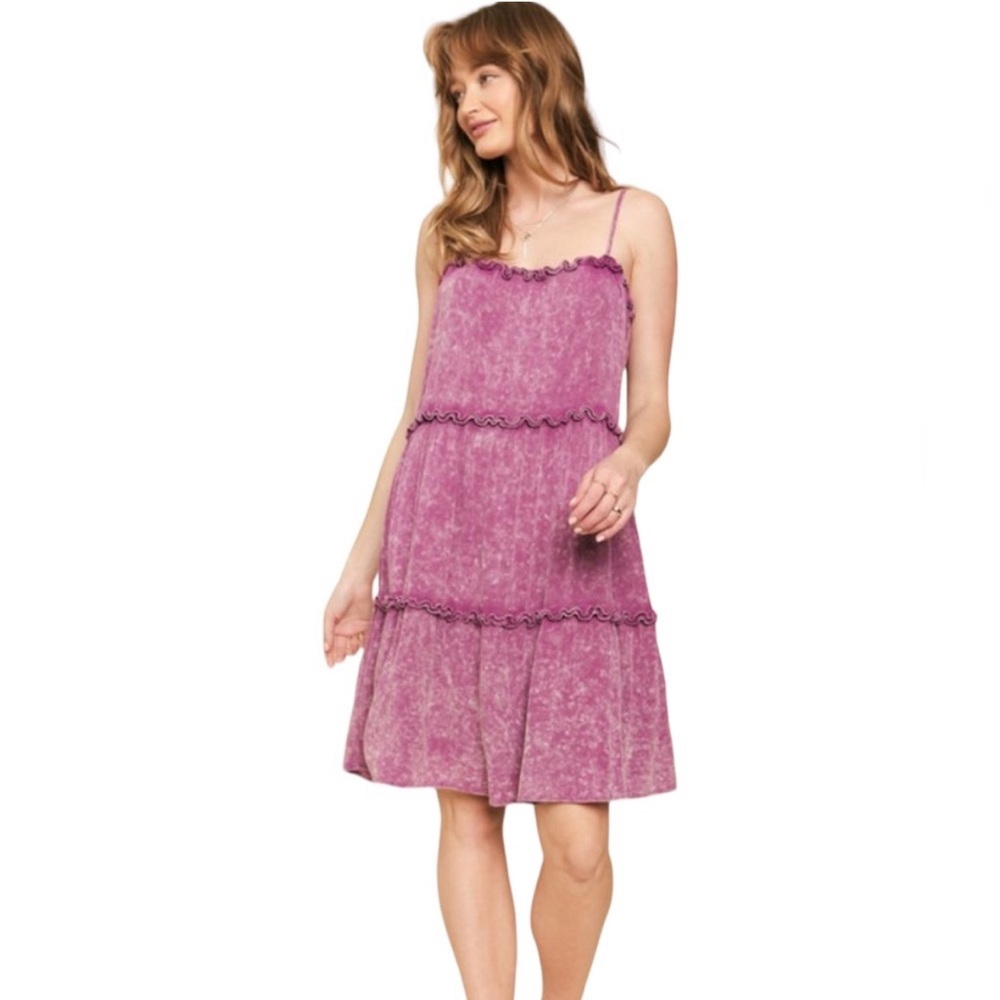 Women’s Purple Ruffle Acid Wash Midi Cami Dress